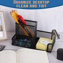 Axyaa Mesh Pen Holder for Desk, 3 Compartments Black Pencil Organizer