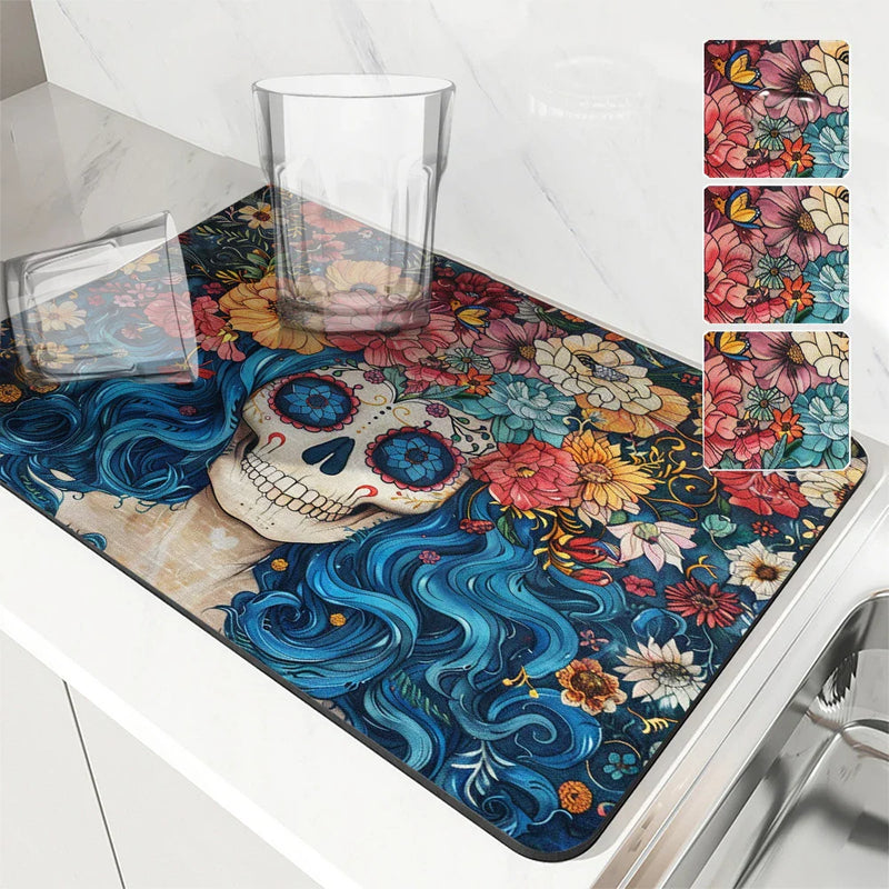 Axyaa Skull Desk Drying Mat: Heat Resistant Non-slip Kitchen Counter Pad