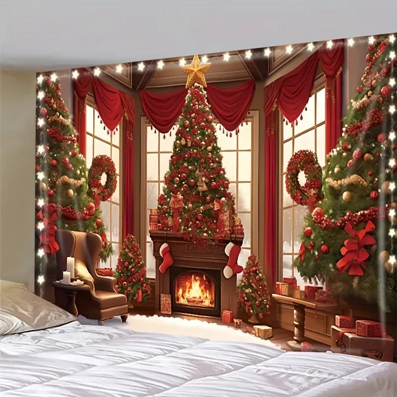Christmas Day Party Background Cloth Tree Wall Tapestry for Home & Outdoor Photography by Axyaa