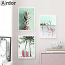 Beach Flamingo Canvas Wall Art by Axyaa - Sea Wave Starfish Shell, Palm Tree, Pineapple