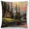 Axyaa Rustic Landscape Castle Lighthouse Oil Painting Cushion Cover