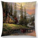 Axyaa Rustic Landscape Castle Lighthouse Oil Painting Cushion Cover
