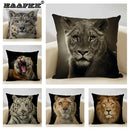 Axyaa Tiger Lion Linen Pillowcase 45x45cm Decorative Cushion Cover for Living Room