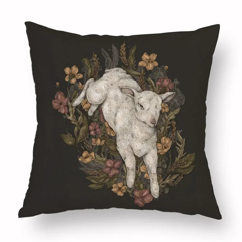 Axyaa Retro Flower Fox Pillowcase in Peach Skin Velvet.