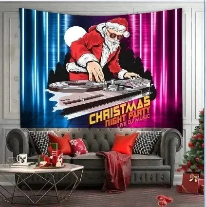 Axyaa Santa Claus Pattern Tapestry: Festive Living Room Wall Decoration