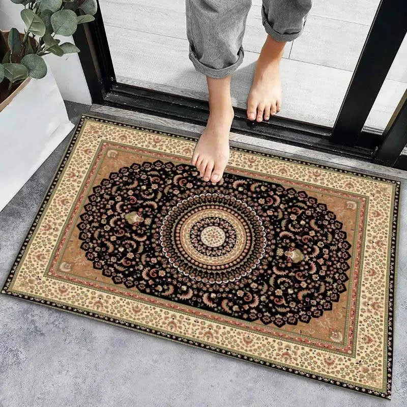 Axyaa Geometric Print Non-Slip Kitchen Rug: Bohemian Ethnic Style, Modern Design