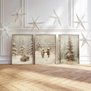 Axyaa Vintage Forest Pine Tree Wall Art Set, Christmas Country Landscape Print
