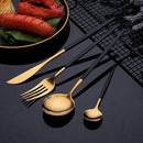 Axyaa 16-Piece Stainless Steel Cutlery Set in Black Gold Mirror Finish