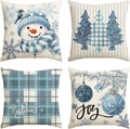 Winter Snowman Snowflake Xmas Throw Pillow Covers by Axyaa - Set of 4