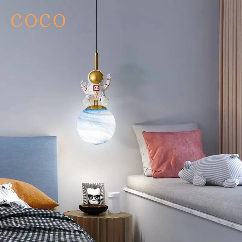 Axyaa Astronaut Moon Night Light LED Chandelier for Children's Bedroom