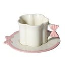 Axyaa Ceramic Bow Coffee Cup and Saucer Set, Pink Flower Tea Cup, Elegant Design