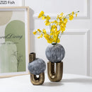 Axyaa Abstract Art Ceramic Vase with Artificial Flowers - Modern Room Decor Aesthetic