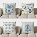 Blue Floral Bow-Patterned Cushion Cover by Axyaa for Sofa, Bedroom, Car