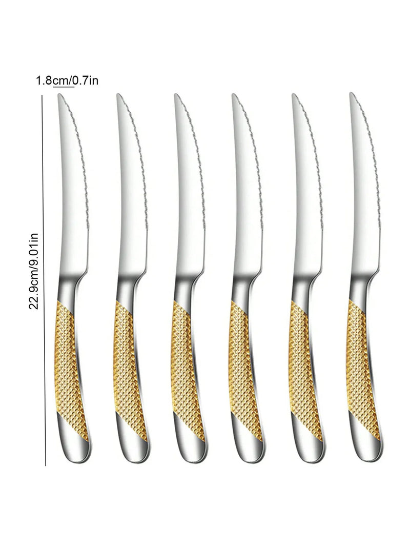 Axyaa Stainless Steel Star Drill Cutlery Set - 30pc Knife, Fork & Spoon Dining Set