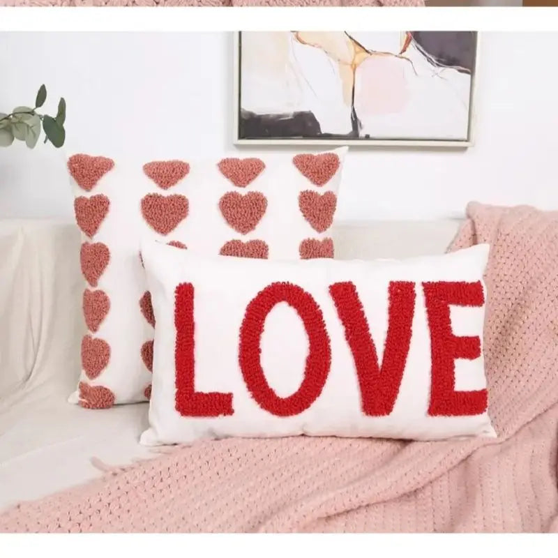 Axyaa Pink Velvet Ins Circle Love Pillowcase Embroidered Valentine's Day Bed Pillow Cover