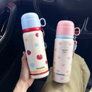 Axyaa Kawaii Hearts Stainless Steel Thermal Water Bottle 550ml - Leak-Proof Thermos Tumbler