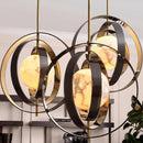 Axyaa Gold Marble Chandelier, Adjustable Round Ceiling Light for Villa Hotel
