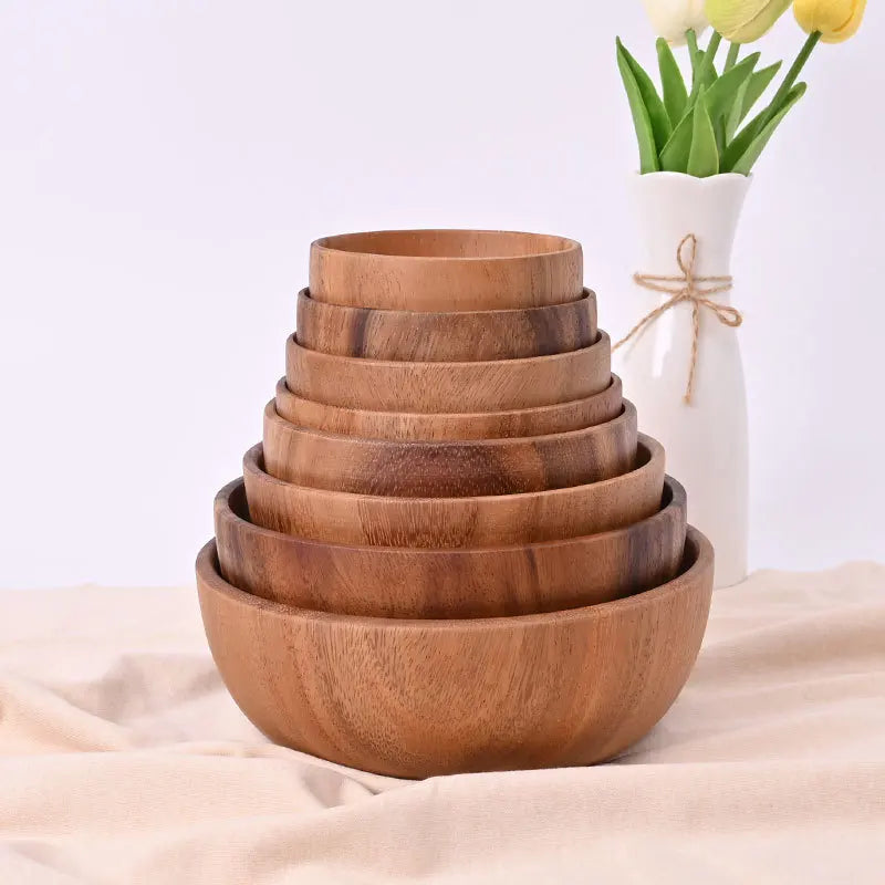 Axya Wooden Japanese Salad Bowl Handmade Tableware Mixing Bowls Kitchen Container