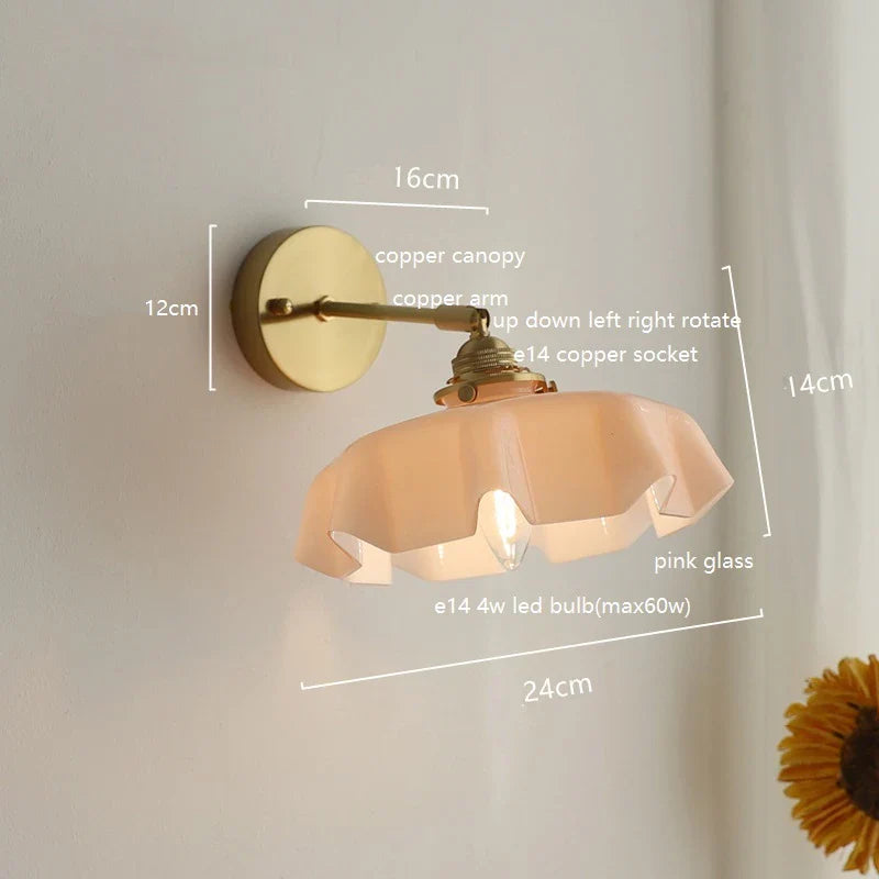 Axyaa Pink Glass LED Wall Sconce E14 Copper Socket Modern Nordic Bedroom Living Room Wall Lamp