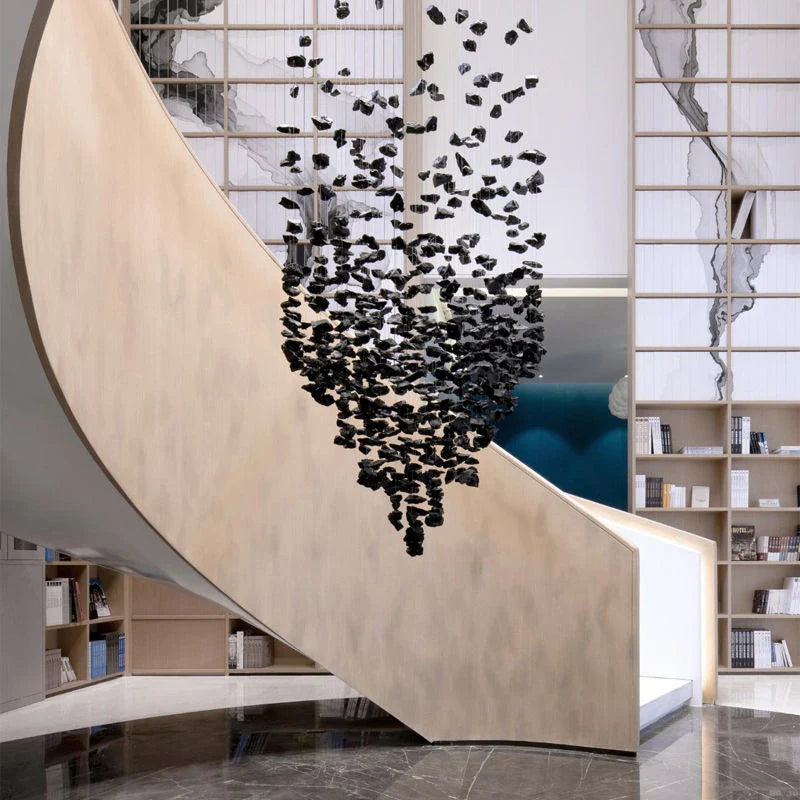 Axyaa Stone Crystal Chandelier: Large Modern LED Lighting for Staircase & Hallway