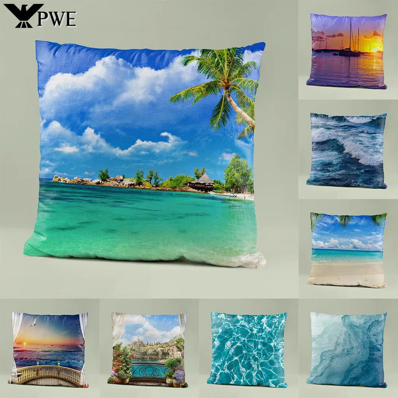 Blue Ocean Seascape Pillow Cover for Home Sofa Decor with Axyaa Brand