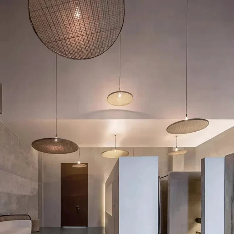 Axyaa Bamboo Pendant Light: Wabi Sabi Style Rattan Hanging Lamp for Home, Restaurant, Tea Room
