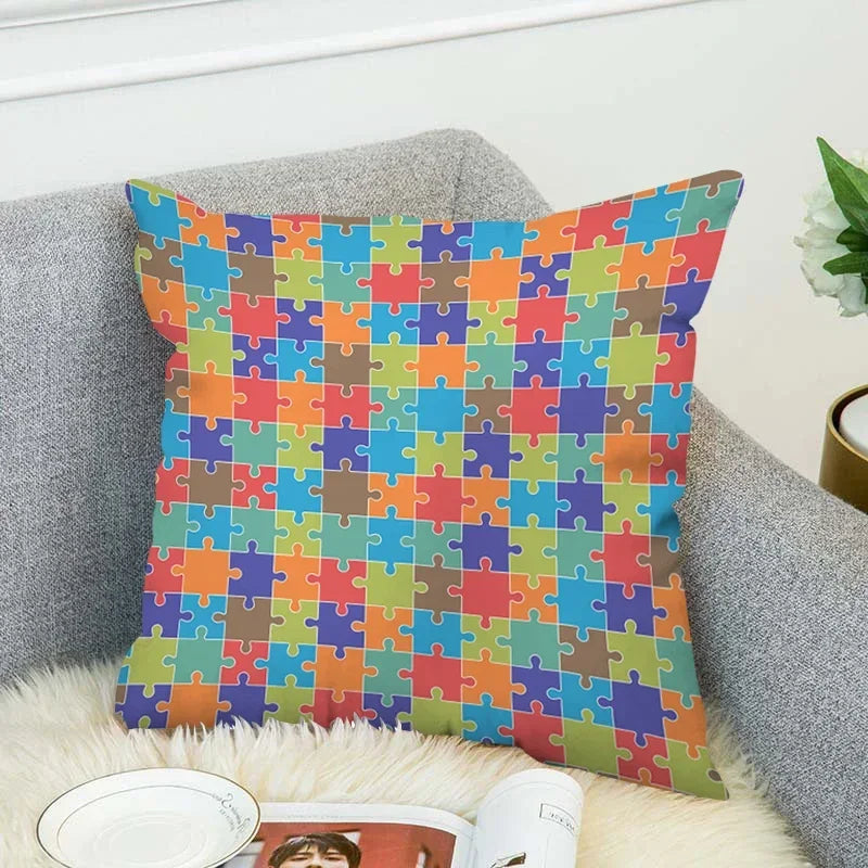 Axyaa Building Blocks Cushion Cover - 45*45 Decorative Pillowcase for Bed & Lounge Chairs