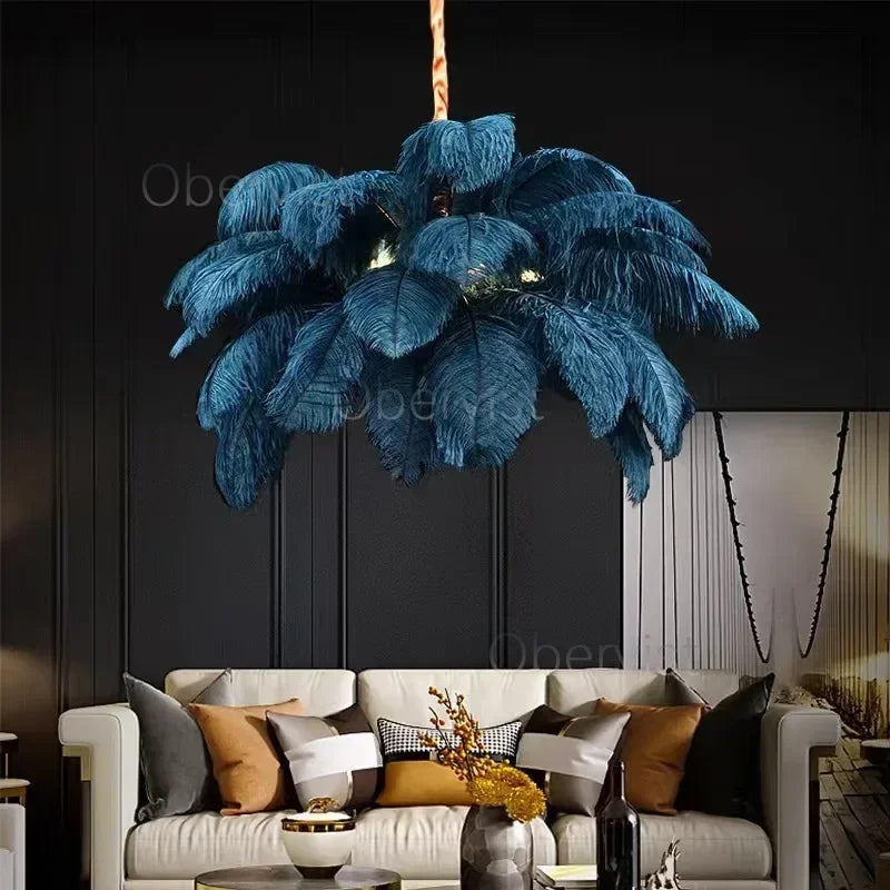 Axyaa Nordic Ostrich Feather Art Chandelier for Home Decoration