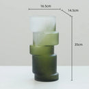 Axyaa Matte Green Bamboo Joint Glass Vase Geometric Terrarium Home Decoration