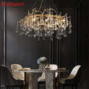 Axyaa Gold Metal Branch Chandelier with Glass Water Drop Crystals
