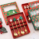 Axyaa Christmas Cutlery Set: Glod Spoon Fork, Elk & Tree Decoration, Dessert Scoop.