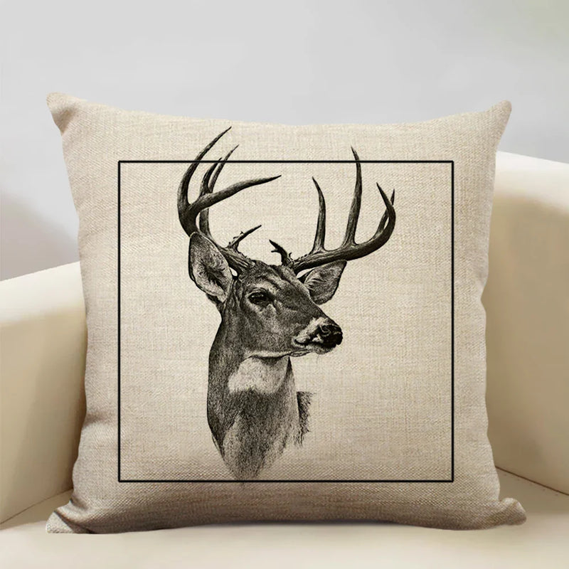 Elk Animal Cushion Cover Sofa Decor Pillow Case Linen Home Decor Axyaa