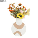 Axyaa Geometric Stripes Ceramic Vase: Desk & Room Decor with Artificial Flowers