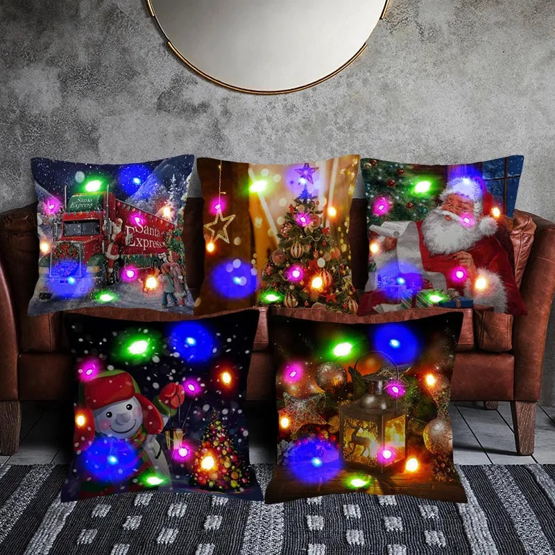 Christmas Santa LED Light Pillowcase for Home Decor, 45x45cm - Axyaa
