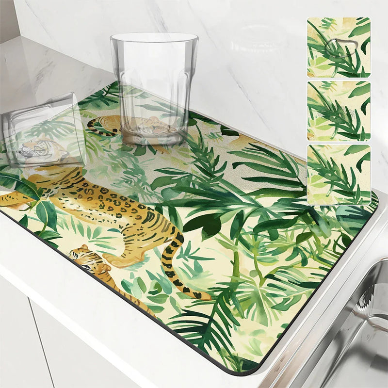 Axyaa Tiger Absorbent Drying Mat for Kitchen and Coffee Bar
