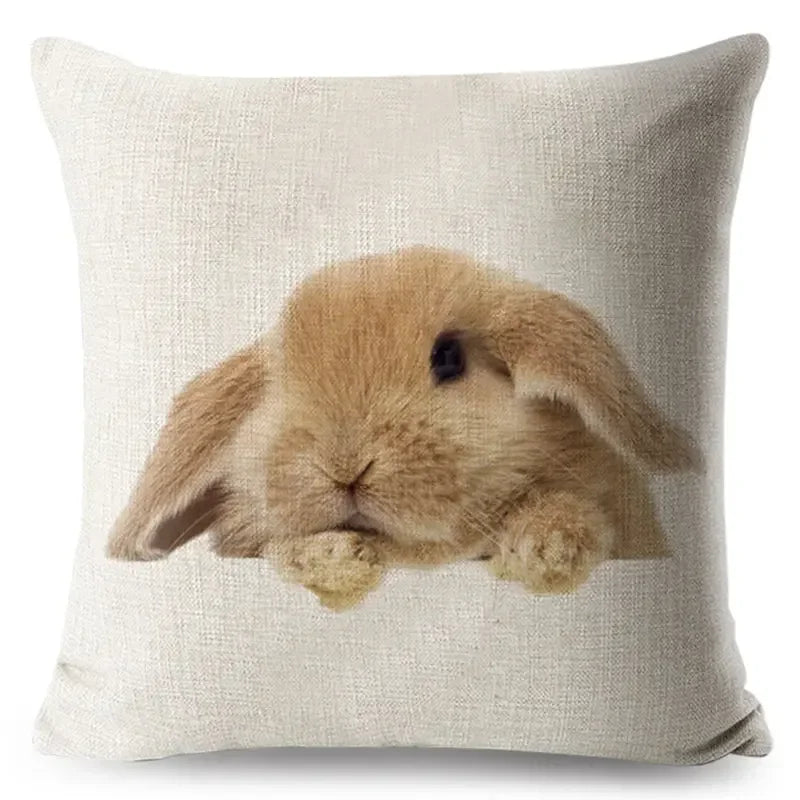 Axyaa Bunny Linen Cushion Cover - Cute Rabbit Throw Pillowcase - Home Decor
