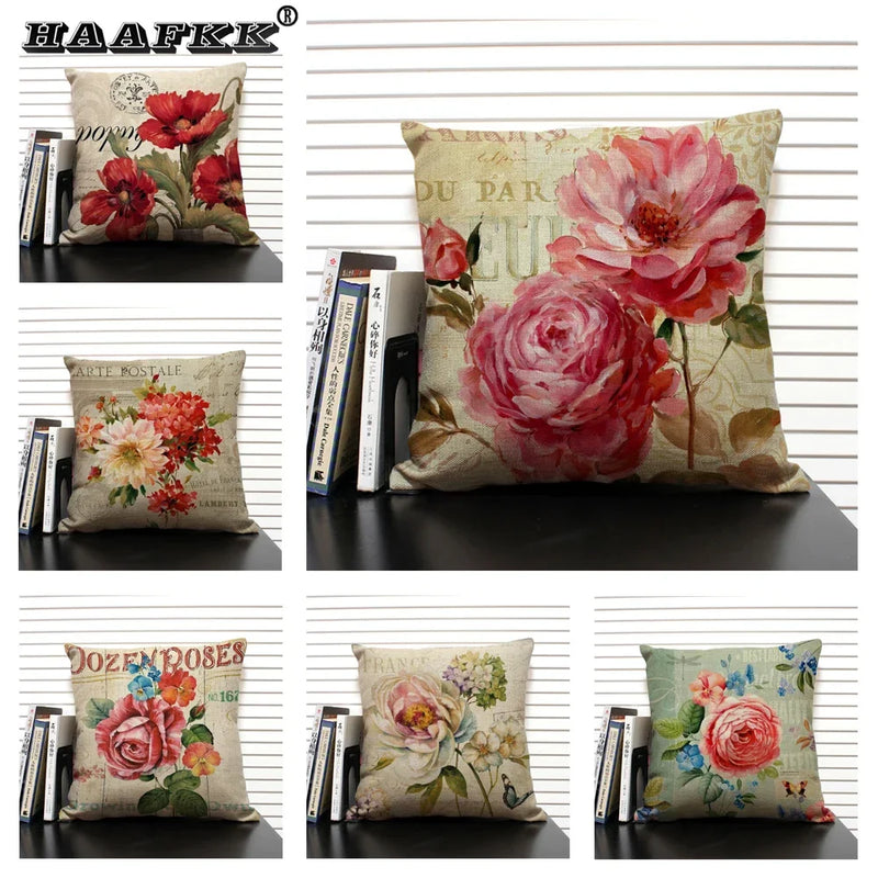 Axyaa Retro Flowers Pattern Cushion Cover - European & American Style Pillow Case