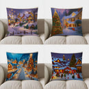 Axyaa Snowy Village Nighttime Throw Pillow Cover for Sofa, Bedroom, Car