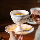 Axyaa Palace Relief Porcelain Coffee Cup & Saucer Set with Gold-Rimmed Milk Mug