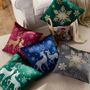 Axyaa Christmas Elk Embroidered Pillow Cover - Soft Short Plush Cushion
