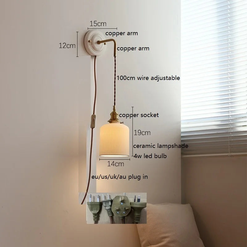 Axyaa Ceramic LED Wall Sconce with Adjustable Copper Arm