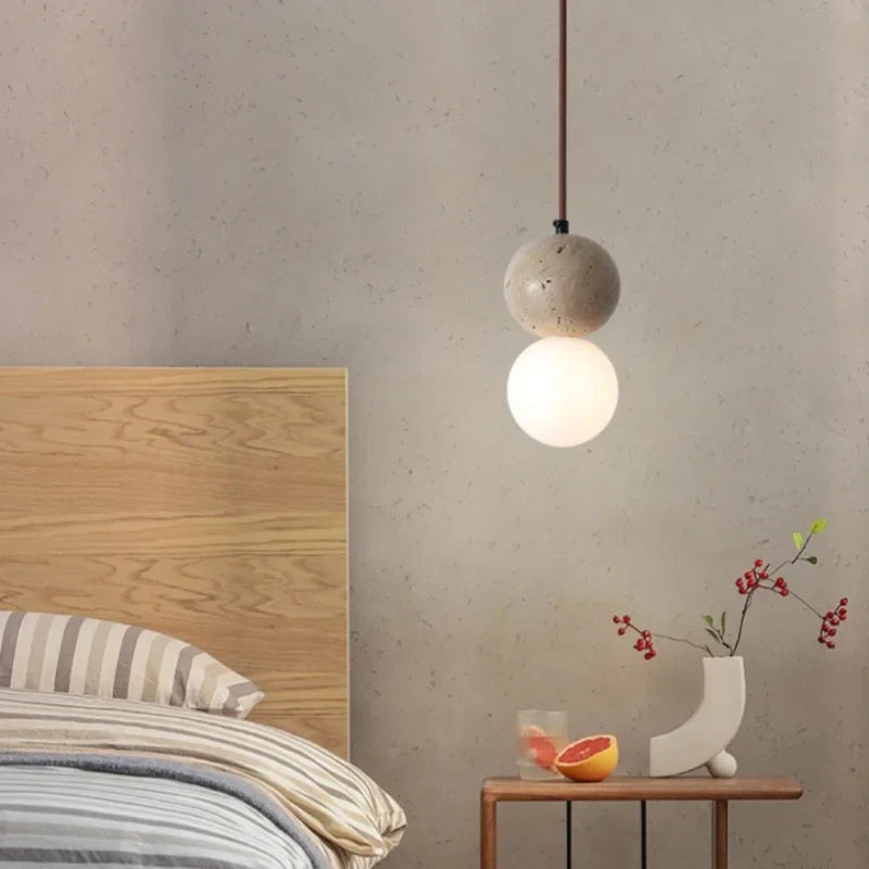 Axyaa White Glass Ball LED Hanging Pendant Light Chandelier for Dining Room Decor