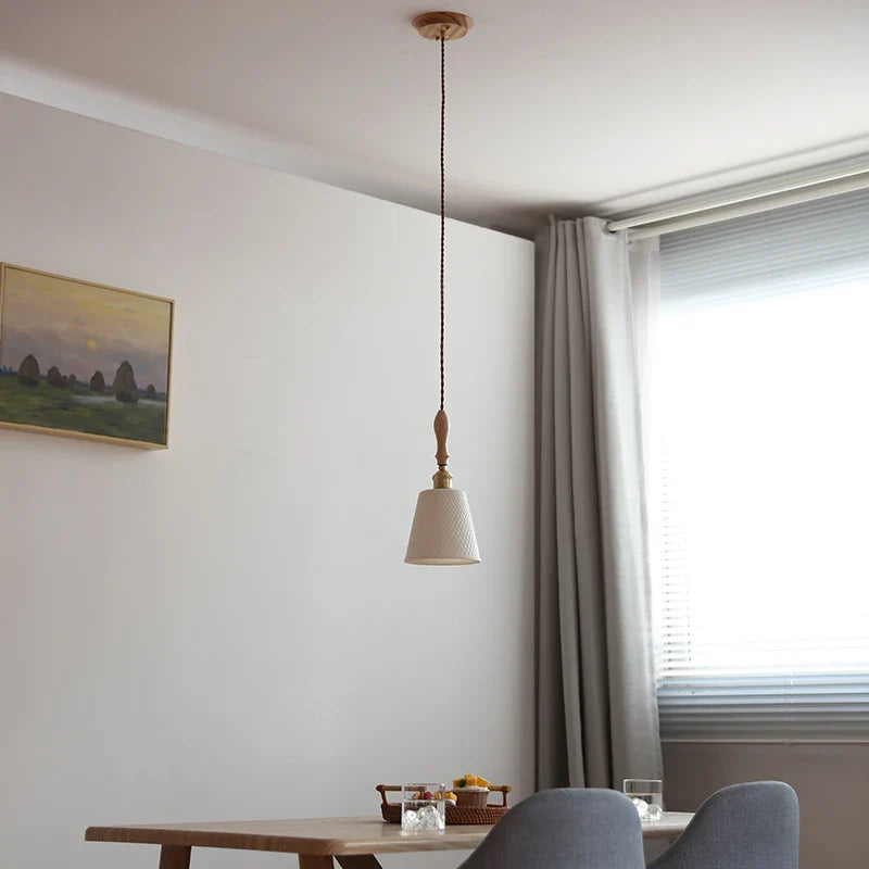 Axyaa Ceramic Wood Copper LED Pendant Light for Modern Home Decor