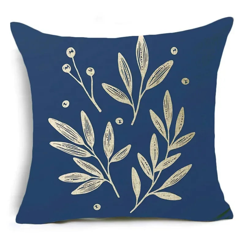 Axyaa Blue Texture Print Linen Cushion Case for Living Room Sofa - 40cm/45cm/50cm
