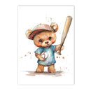 Axyaa Teddy Bear Sports Custom Name Nursery Wall Art Canvas Print Kids Room Decor