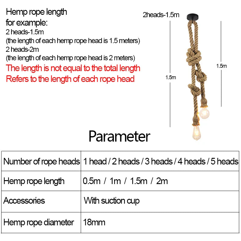 Axyaa Industrial Pendant Lamp Holder with Hemp Rope - 1/2/3/4/5 Heads