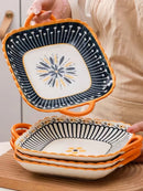 Axyaa Japanese Square Plates with Double Ears, Microwave and Oven-Safe, Set of 2