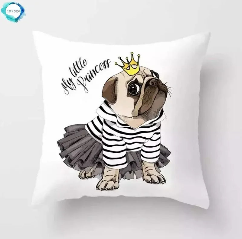 PUG PRINCESS Cushion Cover 45 X 45 Pillow Case for Home Decor by Axyaa