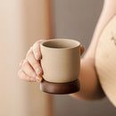 Axyaa Acacia Wood Bottom Clay Espresso Mug for Hotel, Restaurant, Home- Unique Drinkware