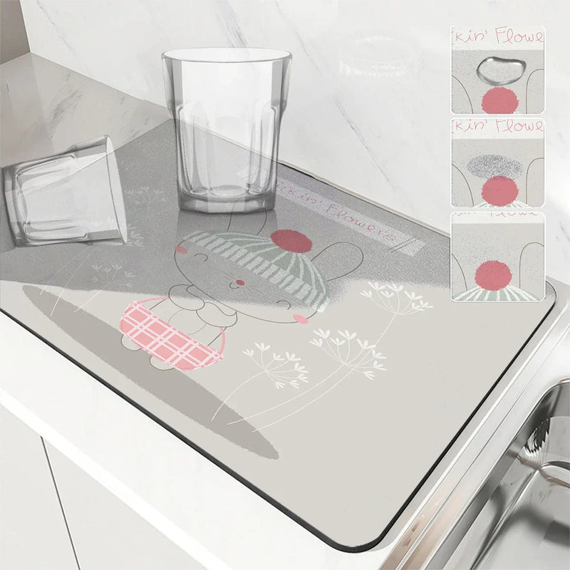 Axyaa Crabbit Lines Desk Drain Pad: Non-slip Heat Resistant Kitchen Mat